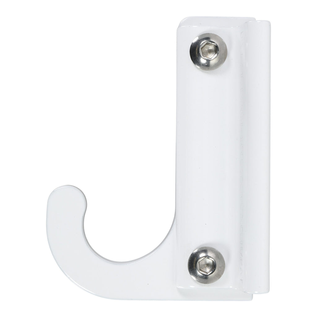 White over-the-door hook on white background