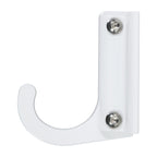 White wall-mounted hook on isolated background.
