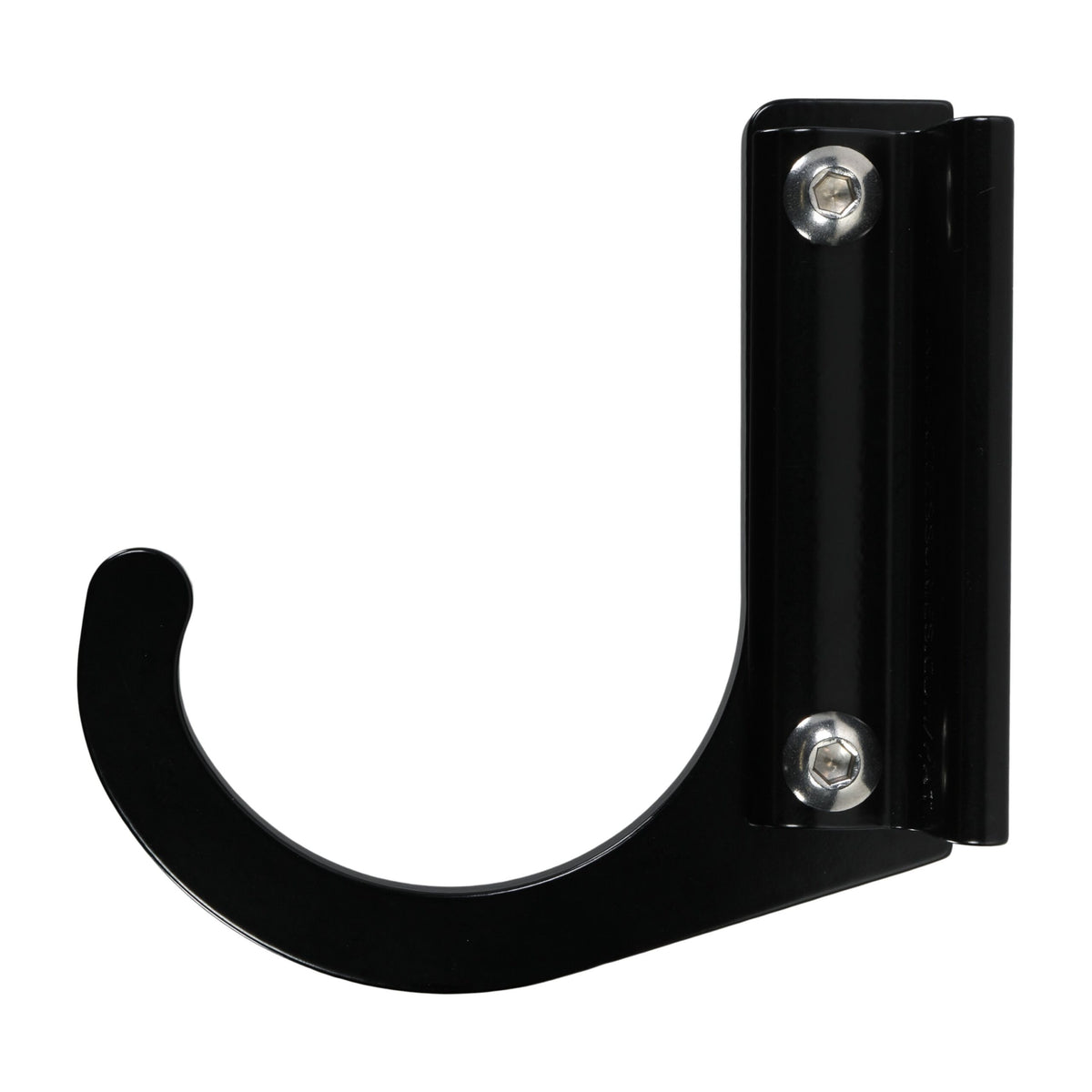 Black wall-mounted coat hook.