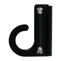 Black metal wall hook with screws.