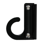 Black metal wall hook with screws.