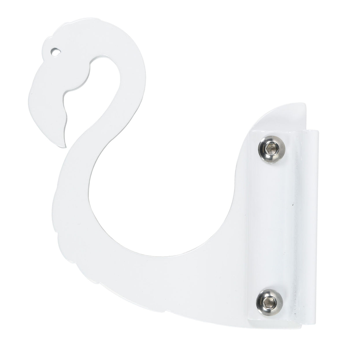 White flamingo-shaped wall hook.