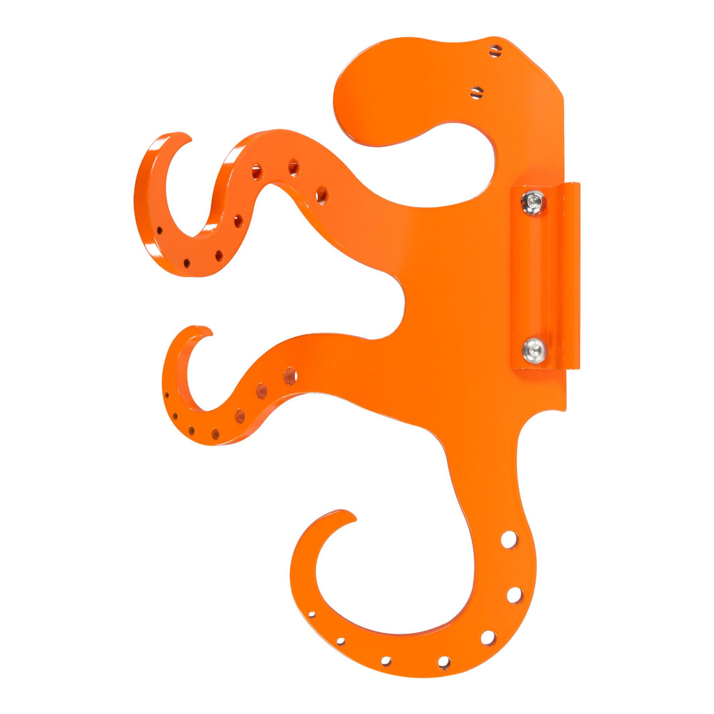 Orange wall-mounted octopus-shaped hook.