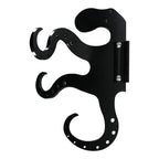 Black wall-mounted guitar hook isolated on white.