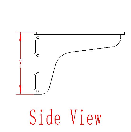 Technical drawing of a shelf bracket side view.