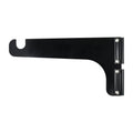 Black metal shelf bracket on white background.