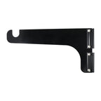 Black metal shelf bracket on white background.