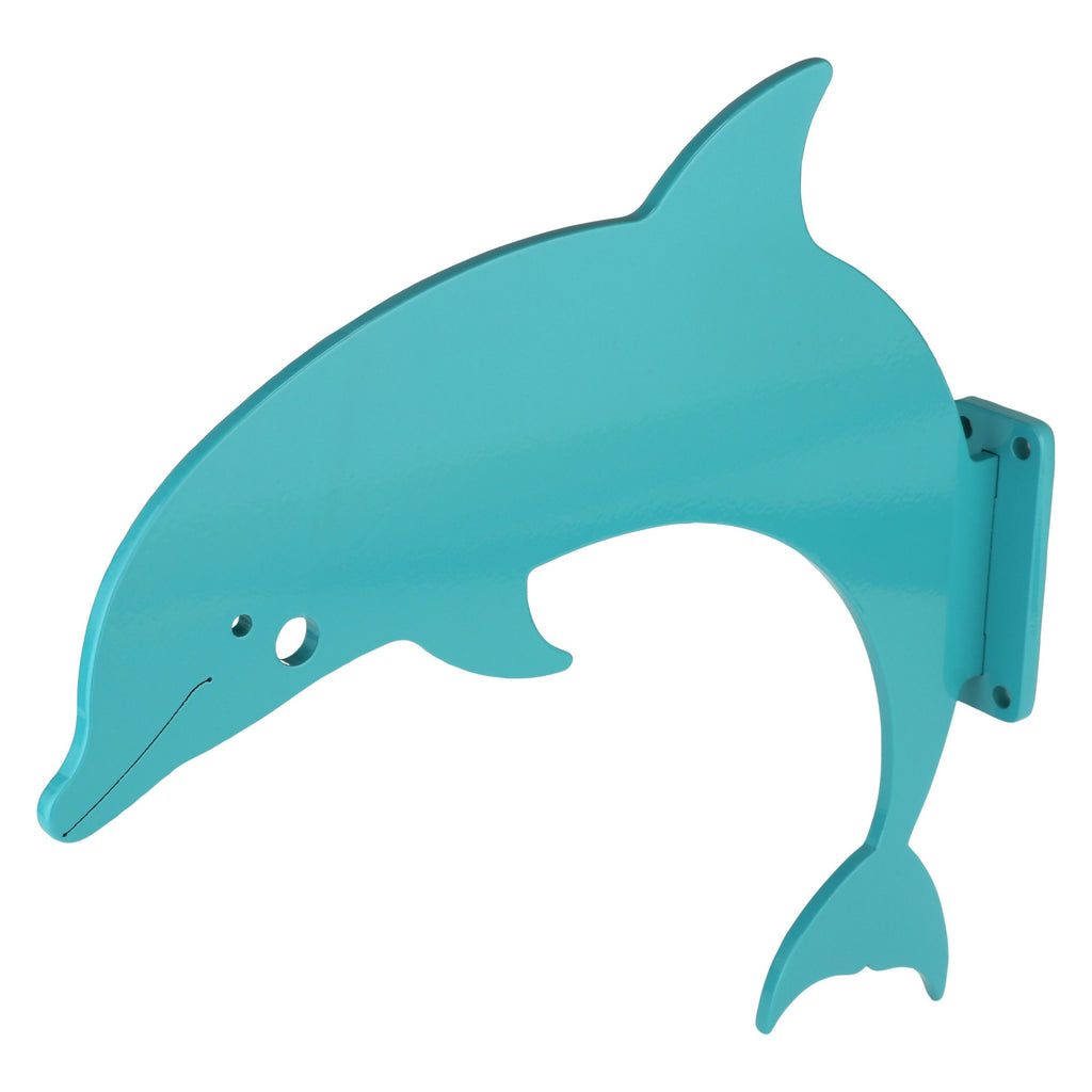 Tranquil Turquoise dolphin hanger on a flat wall-mount bracket.