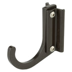 Wall-mounted black metal hook.