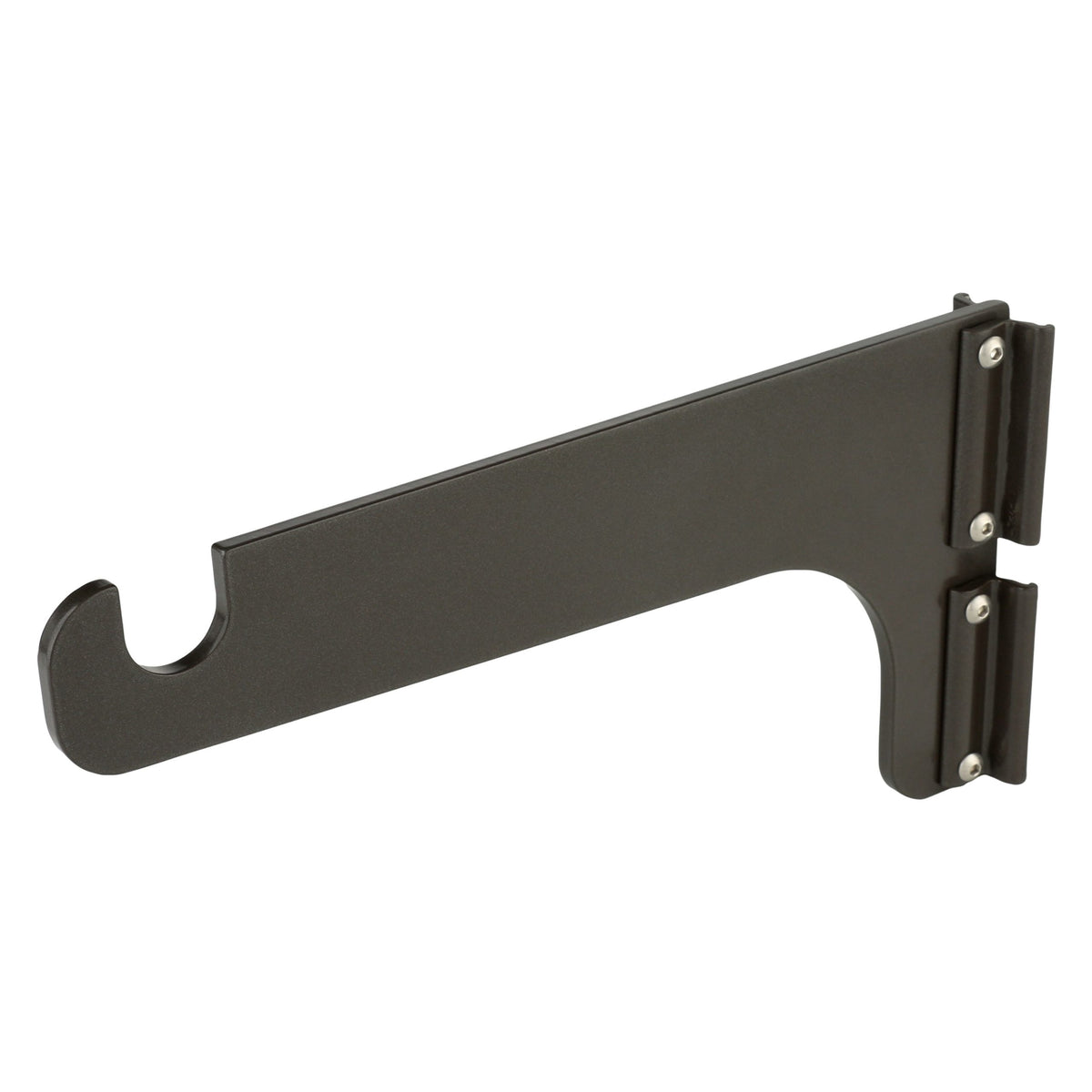 Black metal shelf bracket isolated on white background.