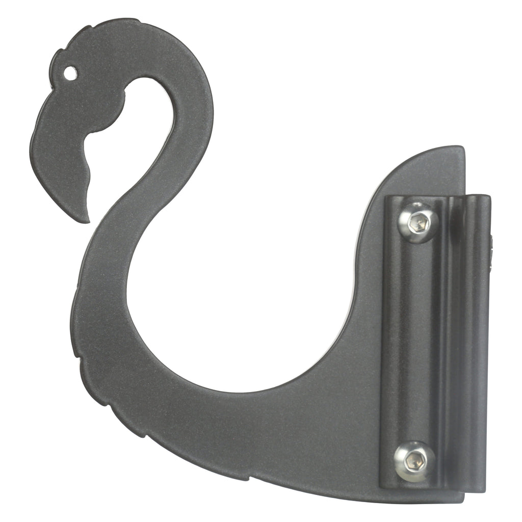 Gray flamingo-shaped doorstop on white background
