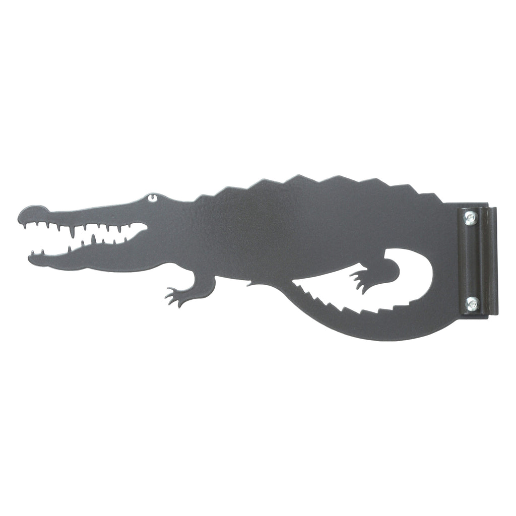 Black metal alligator silhouette wall decoration.