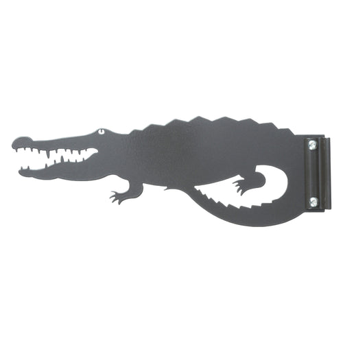 Black metal alligator silhouette wall decoration.