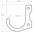 Technical drawing of a hook with dimensions.