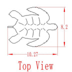 Top view outline of a sea turtle with dimensions.