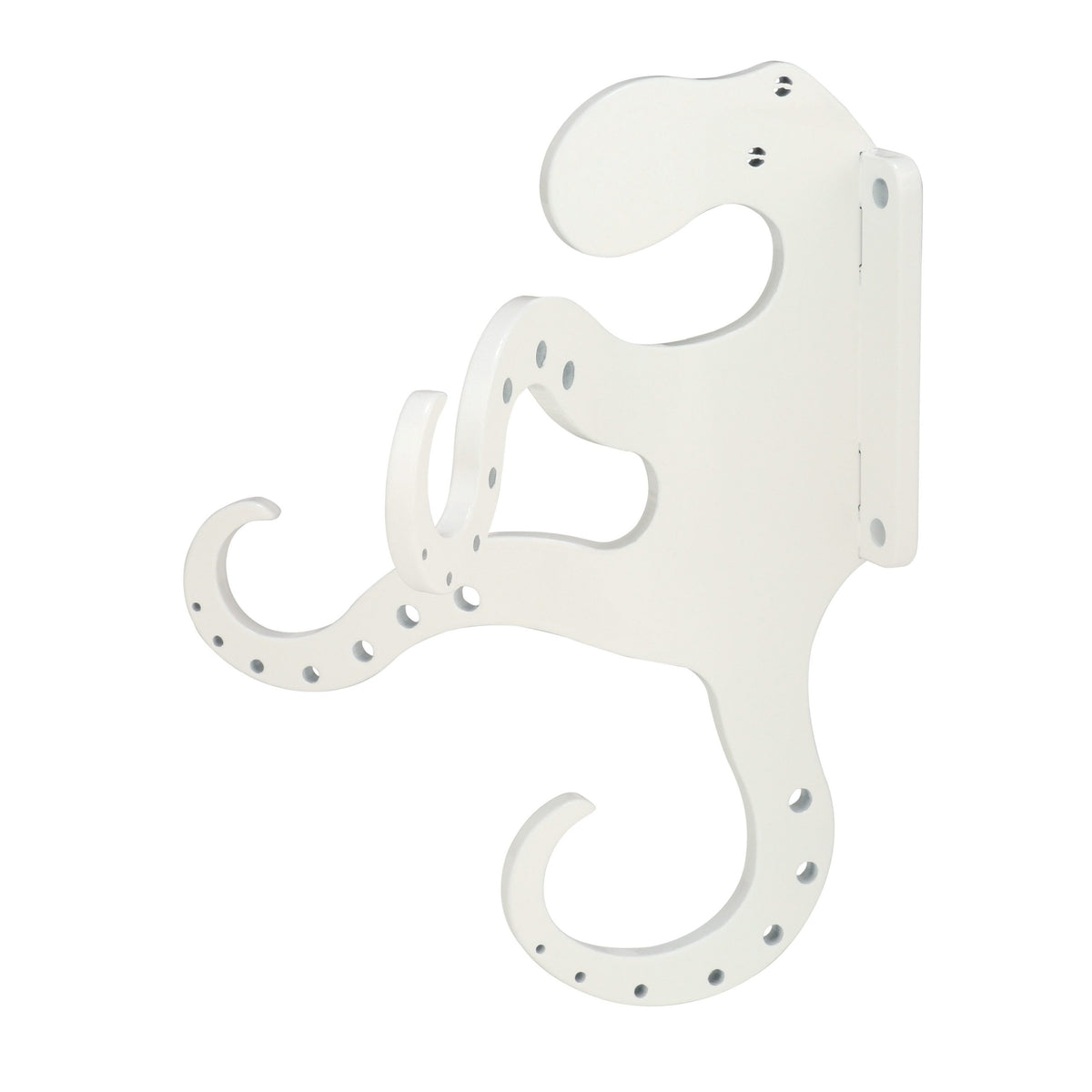White octopus towel hook on wall-mount plate with holes.