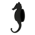 Black seahorse hook on a flat wall-mount base.