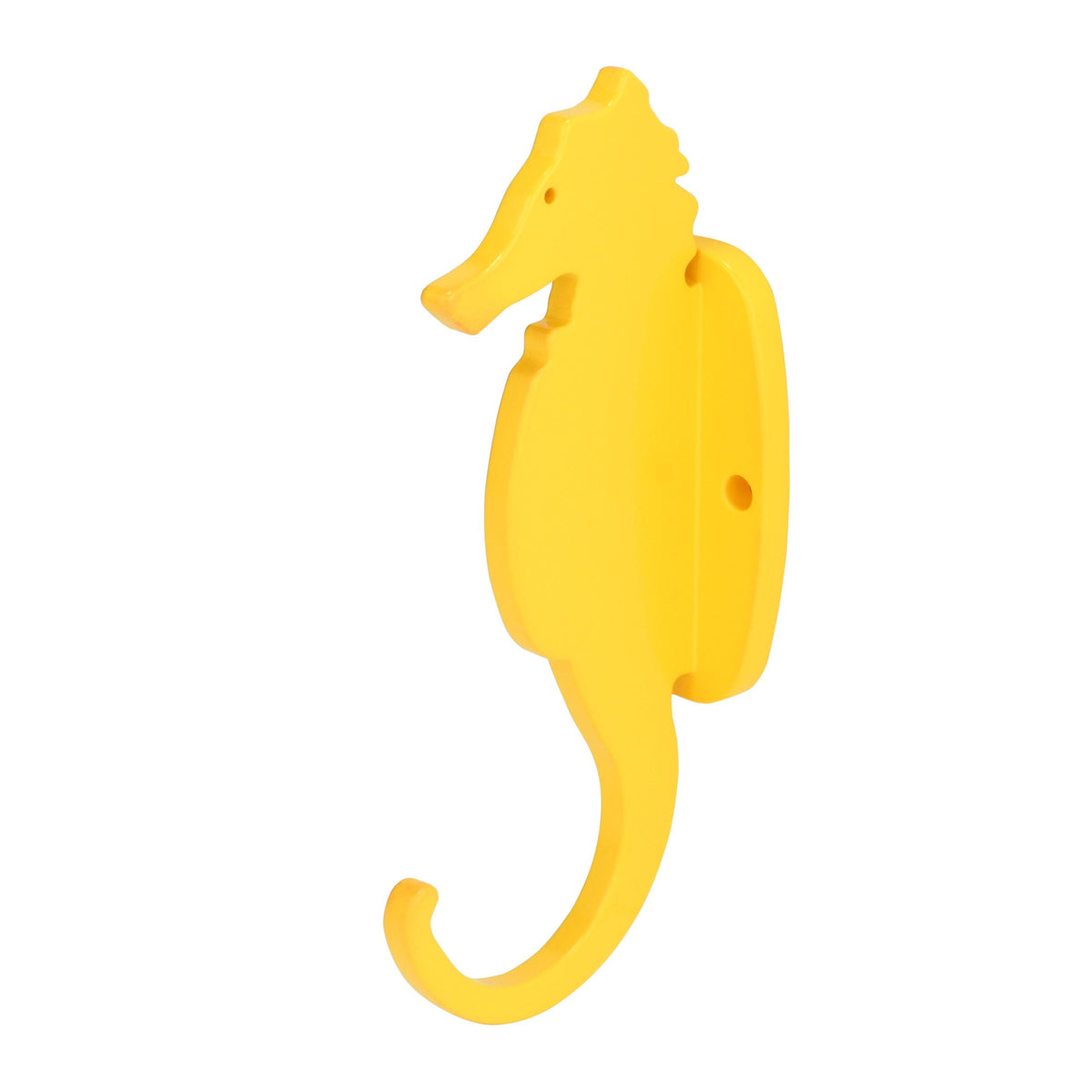 Sunshine Yellow seahorse hook on a flat wall-mount base.