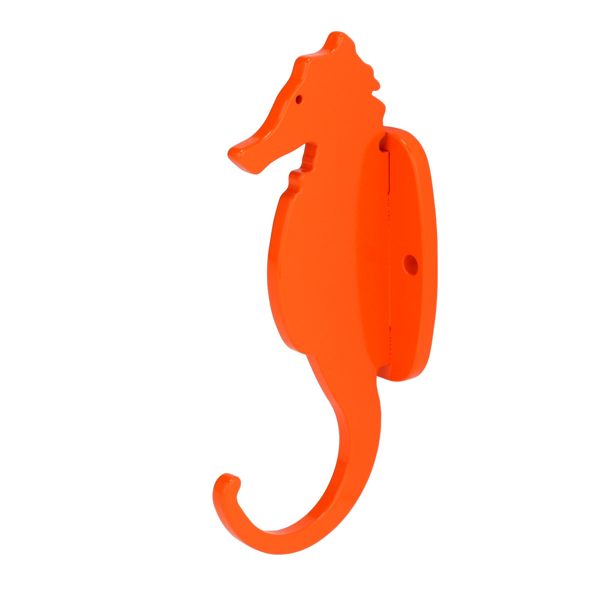 Sunrise Orange seahorse hook on a flat wall-mount base.
