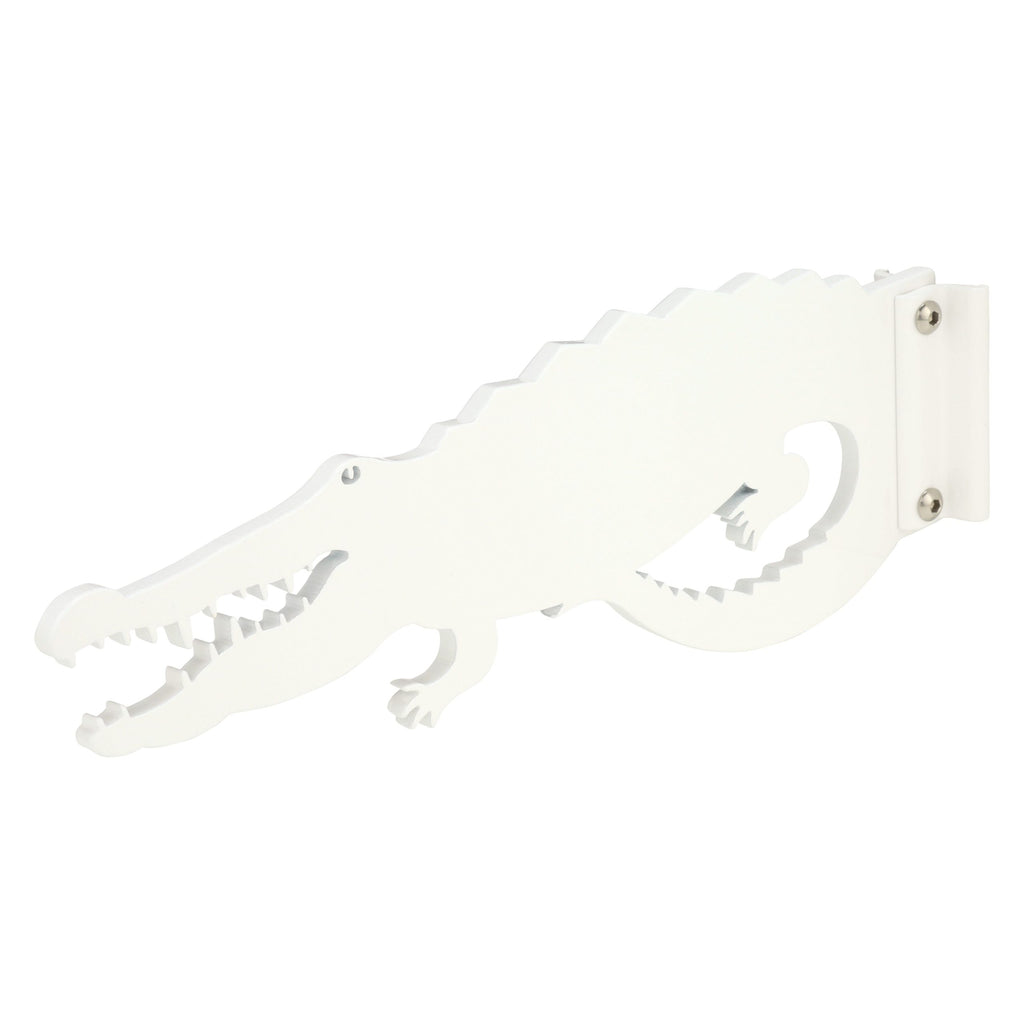 White crocodile-shaped wall hook.