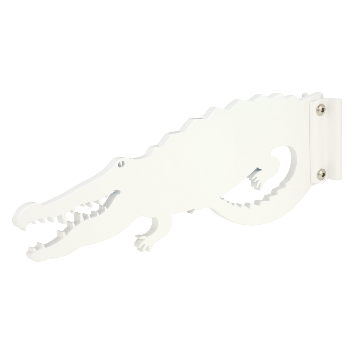 White crocodile-shaped wall hook.