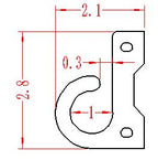 Technical drawing of a mechanical hook with dimensions.