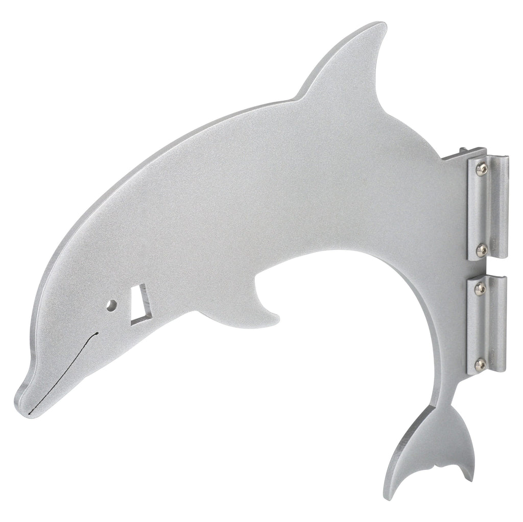 Dolphin-shaped metal bottle opener isolated on white