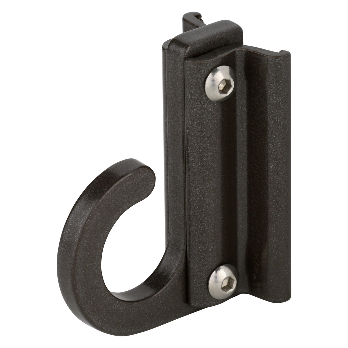 Black wall-mounted metal hook.