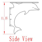 Dolphin silhouette side view with dimensions.