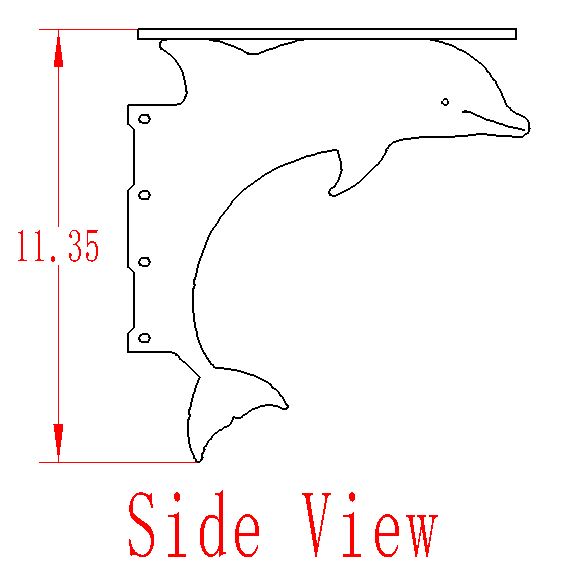 Dolphin silhouette side view with dimensions.