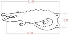 Crocodile silhouette with dimensions.