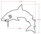 Line drawing of a shark with dimensions.