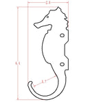 Outlined seahorse diagram with dimensions.