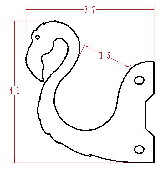 Technical drawing of a swan-shaped bracket with dimensions.